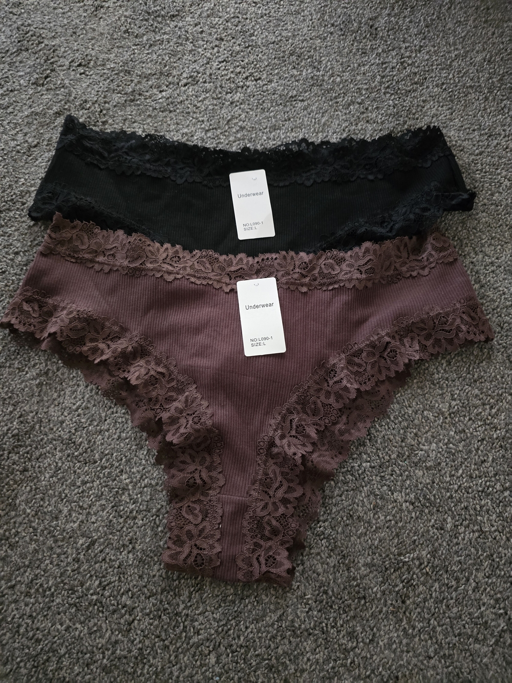 Amazon Essentials Lace-Trim Ribbed Hipster Panties - Black & Mauve